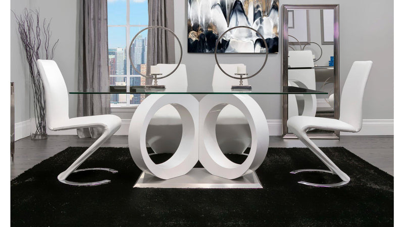 Malone White Glass Top Table & PU Chair Dining Set - Lara FurnitureDining Room Set