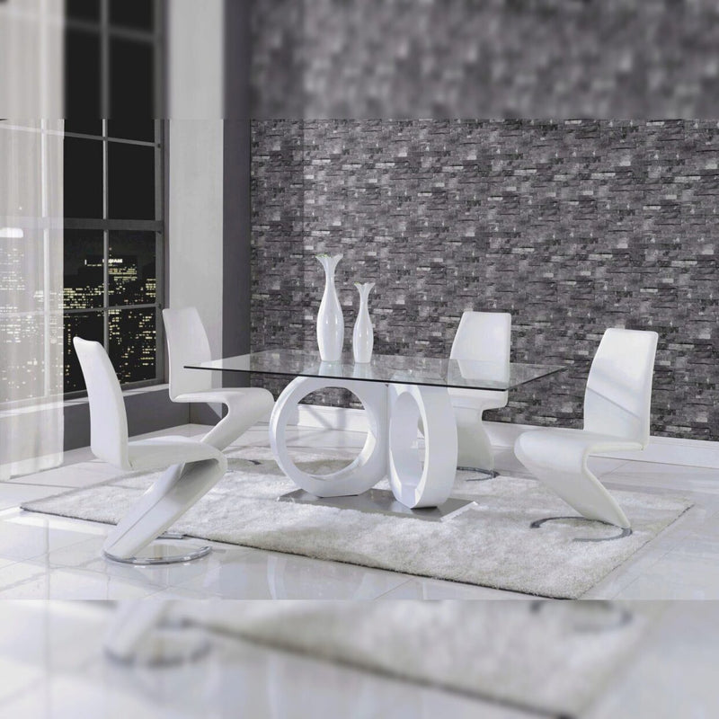 Malone White Glass Top Table & PU Chair Dining Set - Lara FurnitureDining Room Set