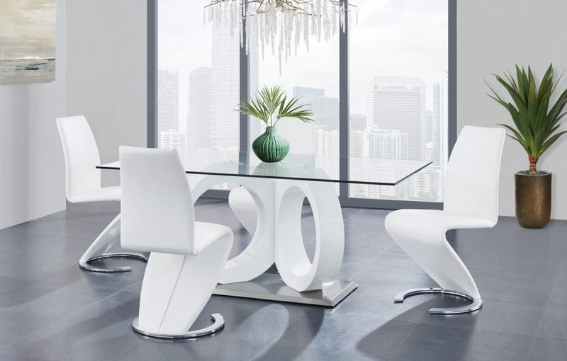 Malone White Glass Top Table & PU Chair Dining Set - Lara FurnitureDining Room Set