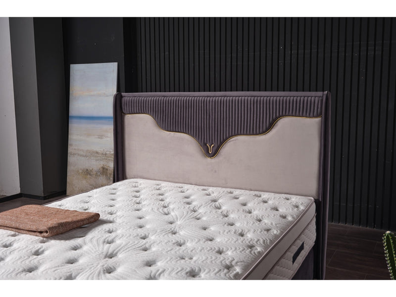 Manolya Storage Bed With Headboard Grey - King in Grey - 110-MAN-BBFFUME-200-SB