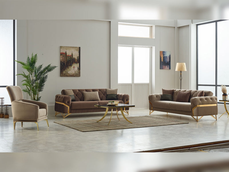Marbella 3-pieces (Sofa & Loveseat & Chair) Livingroom in Brown - 200-SIM-MAR-VELVET406-321