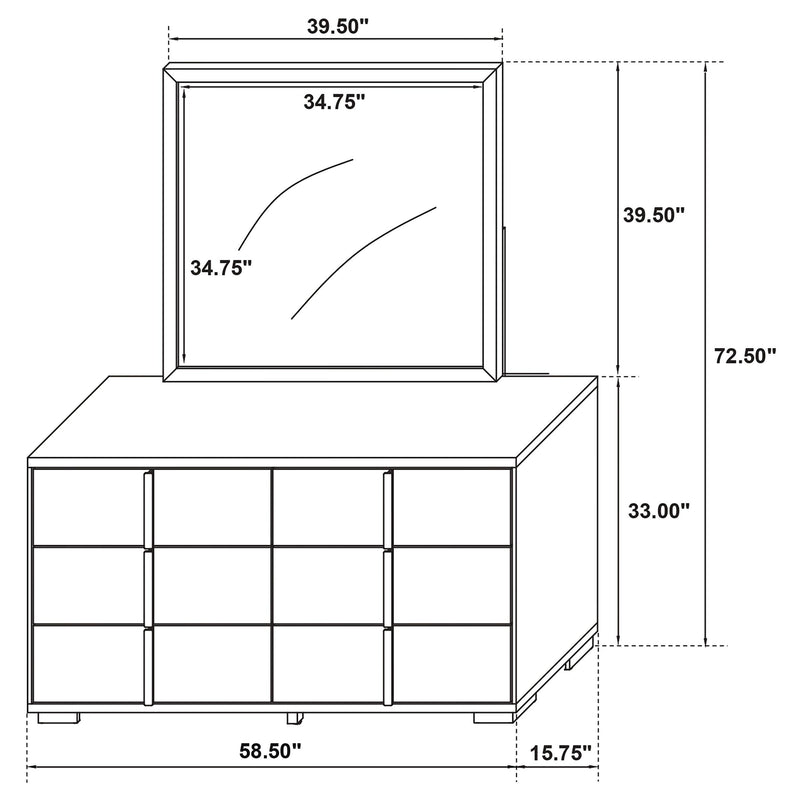Marceline 6-drawer Dresser with Mirror Black - 222833M