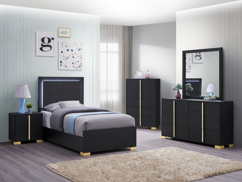 Marceline Wood Twin LED Panel Bed Black - 222831T