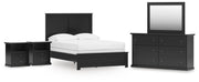 Maribel Black Full Panel Bed with Dresser, Mirror and 2 Nightstands - B138B77