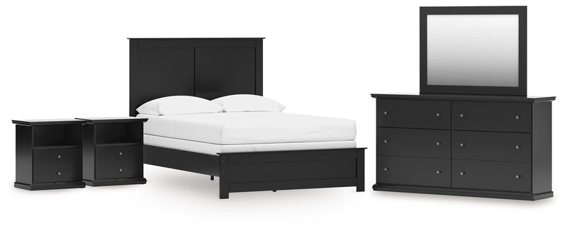 Maribel Black Full Panel Bed with Dresser, Mirror and 2 Nightstands - B138B77