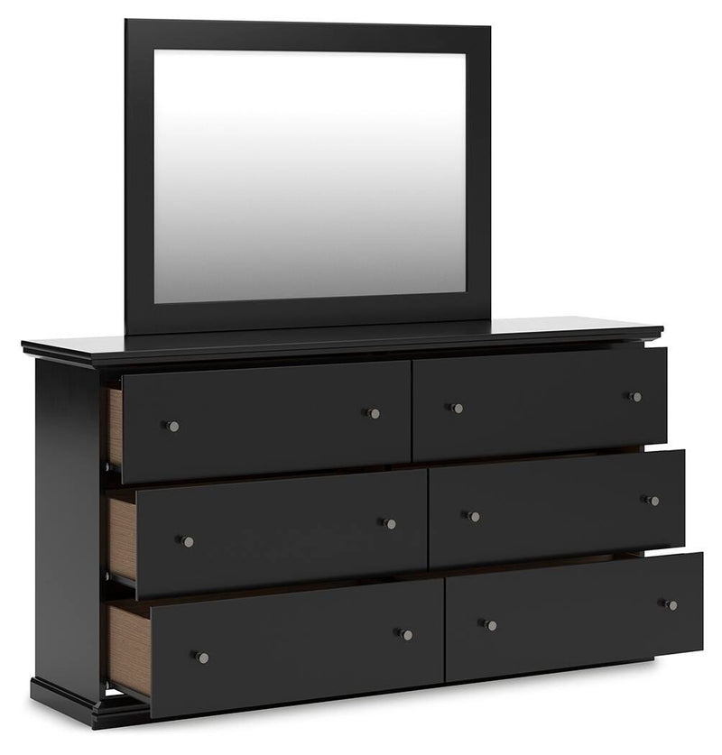 Maribel Black King Panel Bed, Dresser, Mirror and 2 Nightstands - B138B70