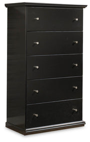 Maribel Black Queen Panel Bed, Dresser, Mirror, Chest and Nightstand - B138B75
