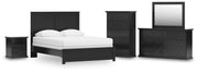 Maribel Black Queen Panel Bed, Dresser, Mirror, Chest and Nightstand - B138B75