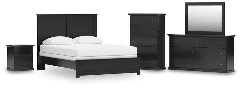 Maribel Black Queen Panel Bed, Dresser, Mirror, Chest and Nightstand - B138B75