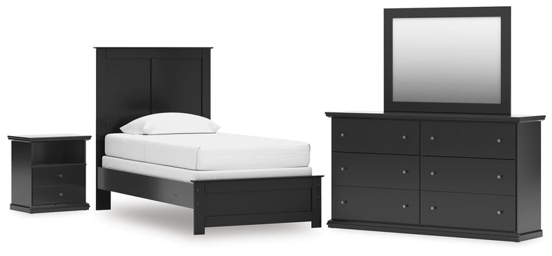 Maribel Black Twin Panel Bed, Dresser, Mirror and Nightstand - B138B61