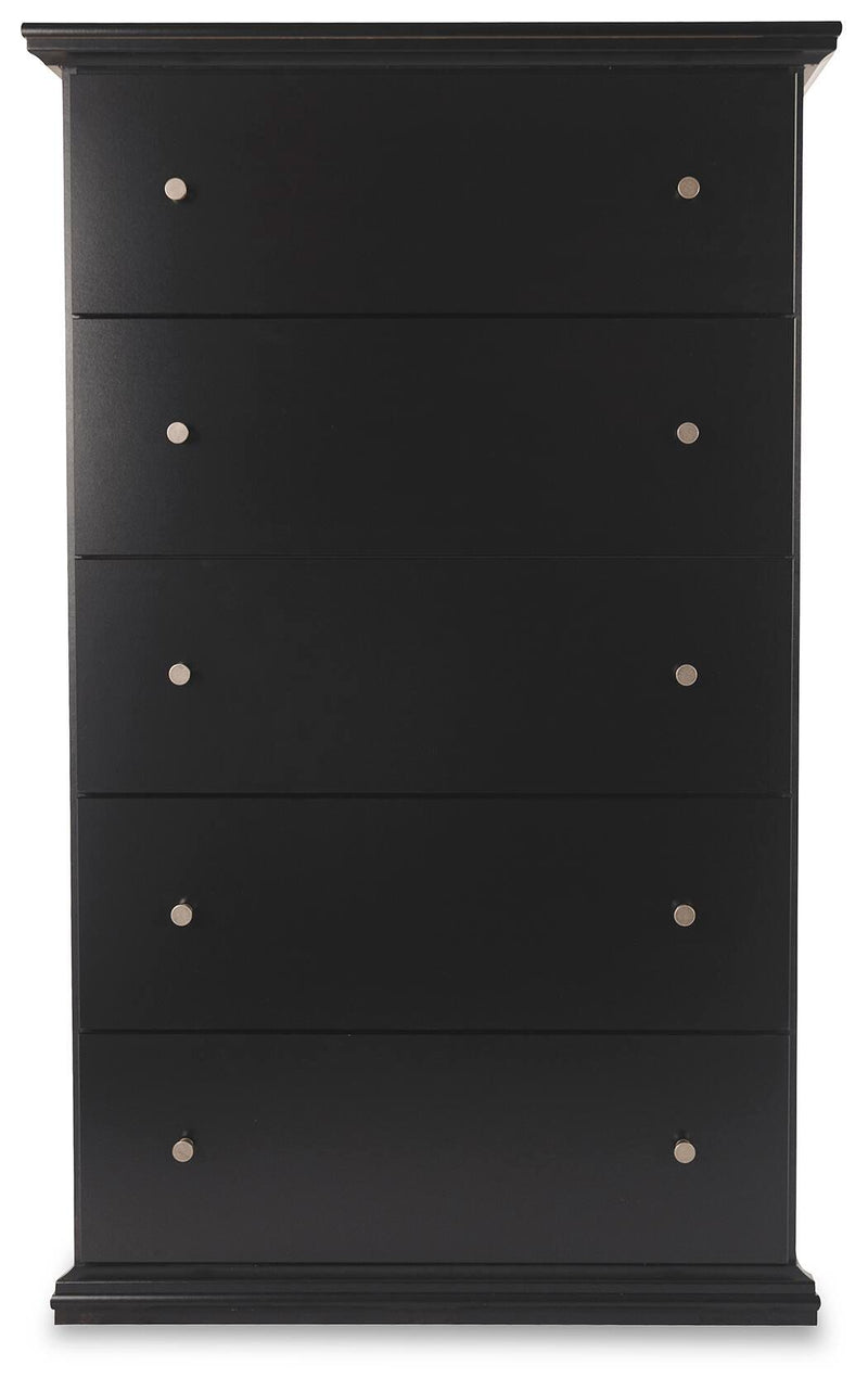 Maribel Full Panel Bed, Dresser, Mirror, Chest and 2 Nightstands in Black - PKG021533