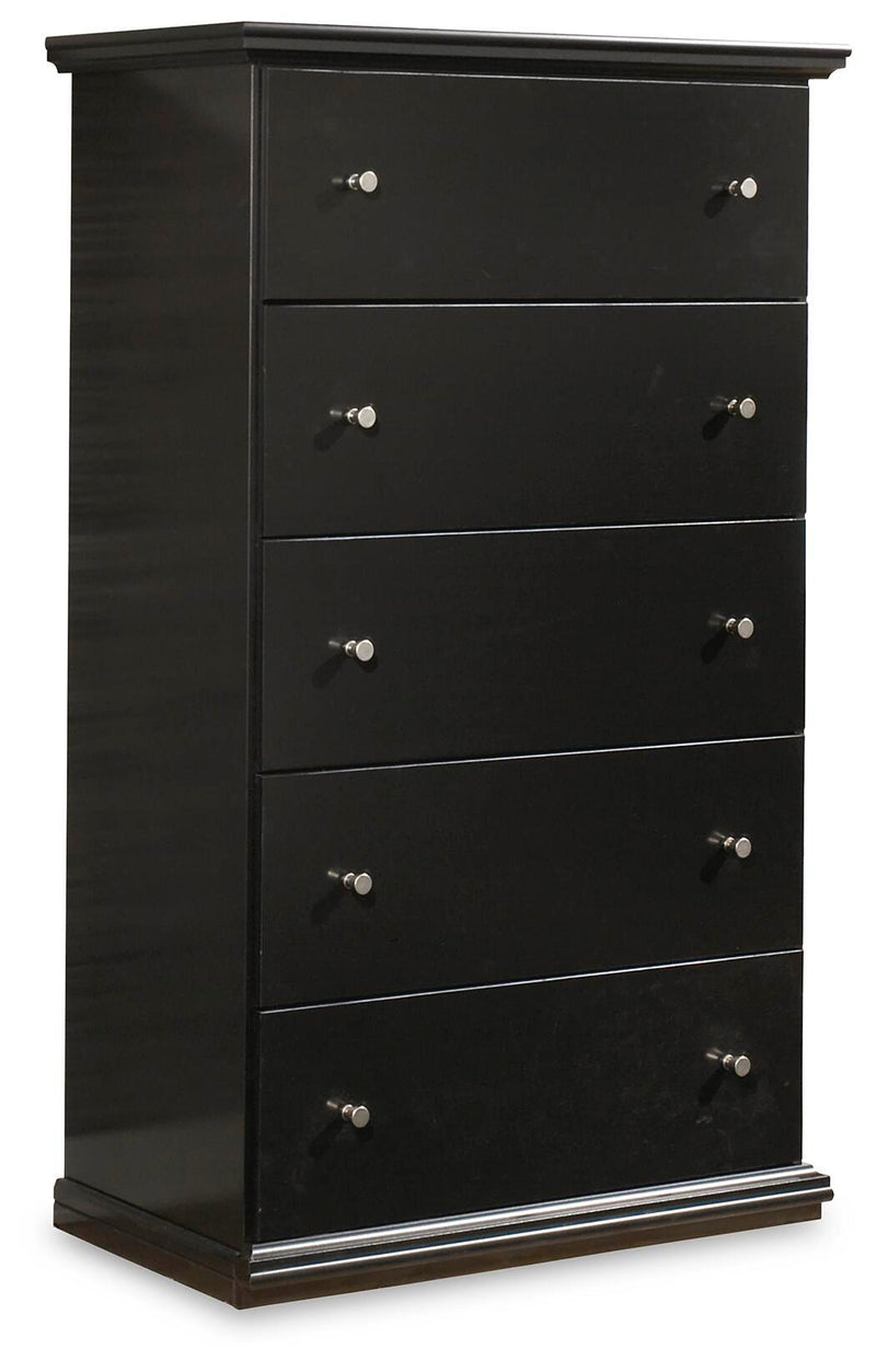 Maribel King Panel Bed, Dresser, Mirror and Chest in Black - PKG021551