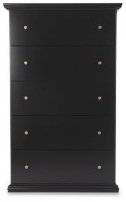 Maribel King Panel Bed, Dresser, Mirror and Chest in Black - PKG021551