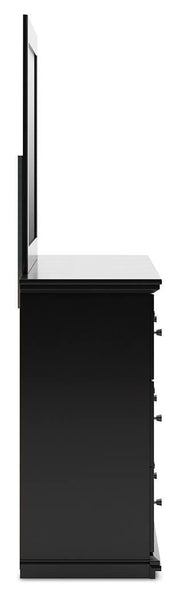 Maribel King Panel Bed, Dresser, Mirror, Chest and Nightstand in Black - PKG021552