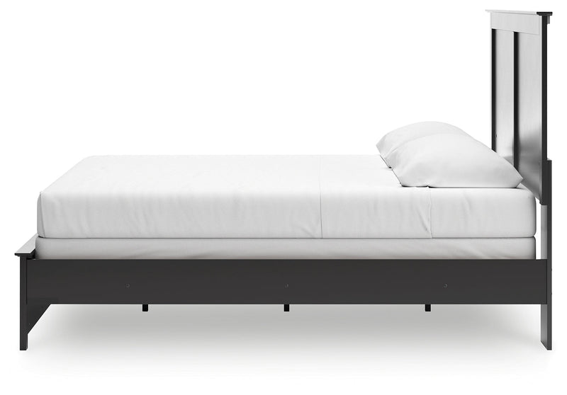 Maribel King Panel Bed with Mirrored Dresser and Nightstand in Black from Ashley - Lara Furniture