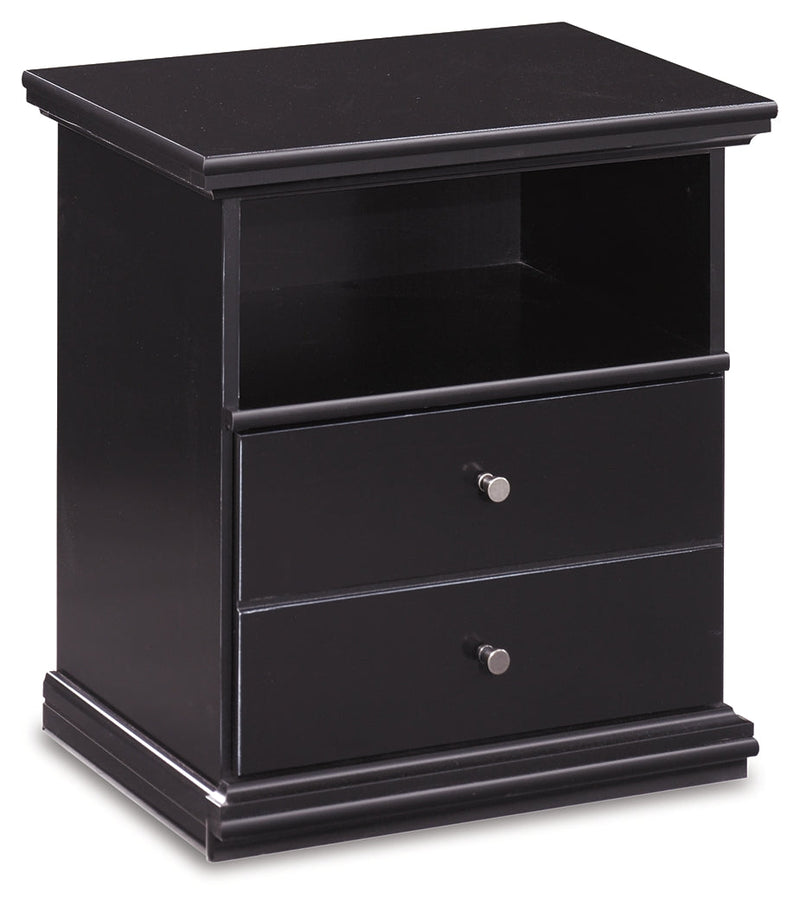 Maribel King Panel Bed with Mirrored Dresser and Nightstand in Black from Ashley - Lara Furniture