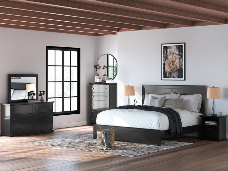 Maribel King Panel Bed with Mirrored Dresser and Nightstand in Black from Ashley - Lara Furniture