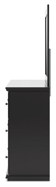 Maribel King Panel Bed with Mirrored Dresser and Nightstand in Black from Ashley - Lara Furniture