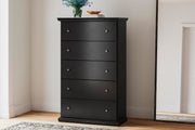 Maribel Queen Panel Bed, Dresser, Mirror and Chest in Black - PKG021543