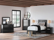 Maribel Twin Panel Bed, Dresser, Mirror and 2 Nightstands in Black - PKG021524