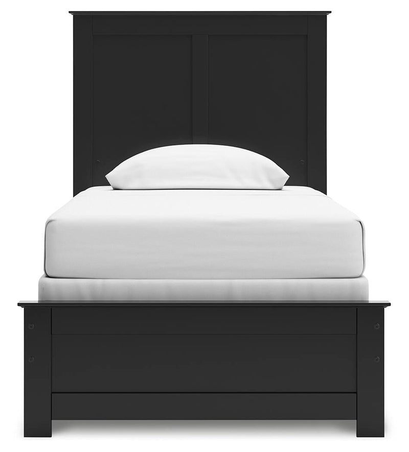 Maribel Twin Panel Bed, Dresser, Mirror, Chest and Nightstand in Black - PKG021528