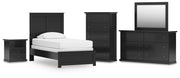 Maribel Twin Panel Bed, Dresser, Mirror, Chest and Nightstand in Black - PKG021528