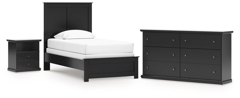 Maribel Twin Panel Bed with Dresser and Nightstand in Black from Ashley - Lara Furniture