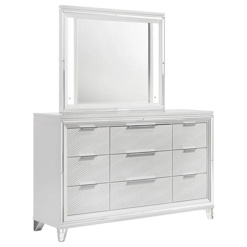 Marmore 9-drawer Dresser and LED Mirror White - 224963M