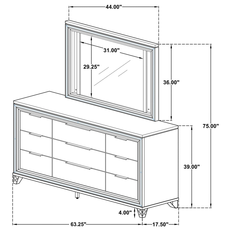 Marmore 9-drawer Dresser and LED Mirror White - 224963M