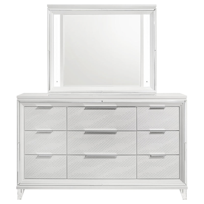 Marmore 9-drawer Dresser and LED Mirror White - 224963M