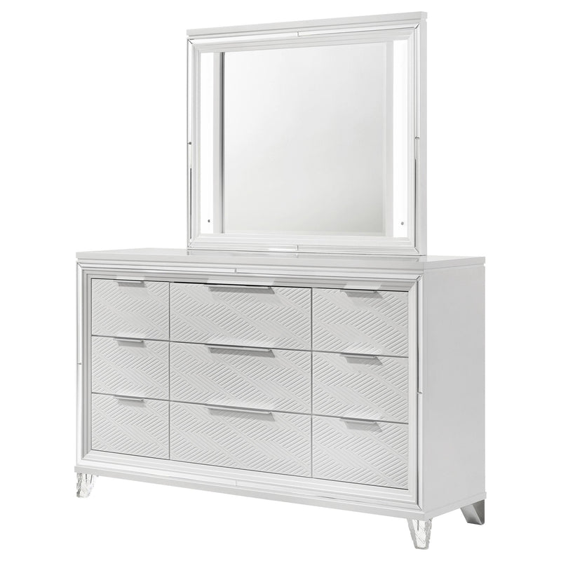 Marmore 9-drawer Dresser and LED Mirror White - 224963M
