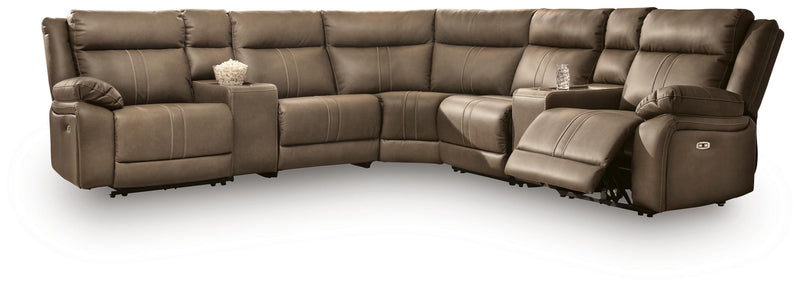 Max-Momentum Biscotti 7-Piece Power Reclining Sectional with Audio Consoles - PC82305S8