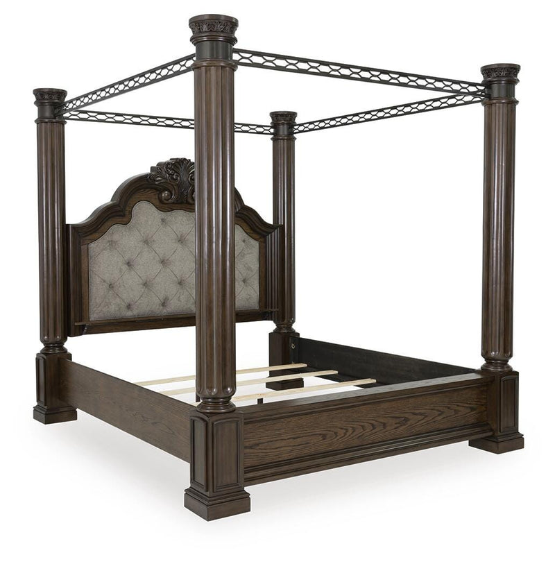 Maylee California King Canopy Bed and Dresser in Dark Brown - PKG022434