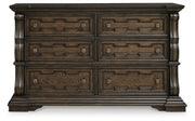 Maylee California King Canopy Bed, Dresser and Nightstand in Dark Brown - PKG022435