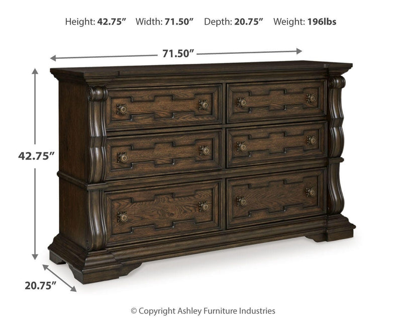 Maylee California King Canopy Bed, Dresser and Nightstand in Dark Brown - PKG022435