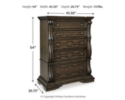 Maylee California King Canopy Bed, Dresser, Mirror, Chest and 2 Nightstands in Dark Brown - PKG022430