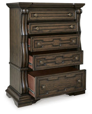 Maylee California King Canopy Bed, Dresser, Mirror, Chest and 2 Nightstands in Dark Brown - PKG022430