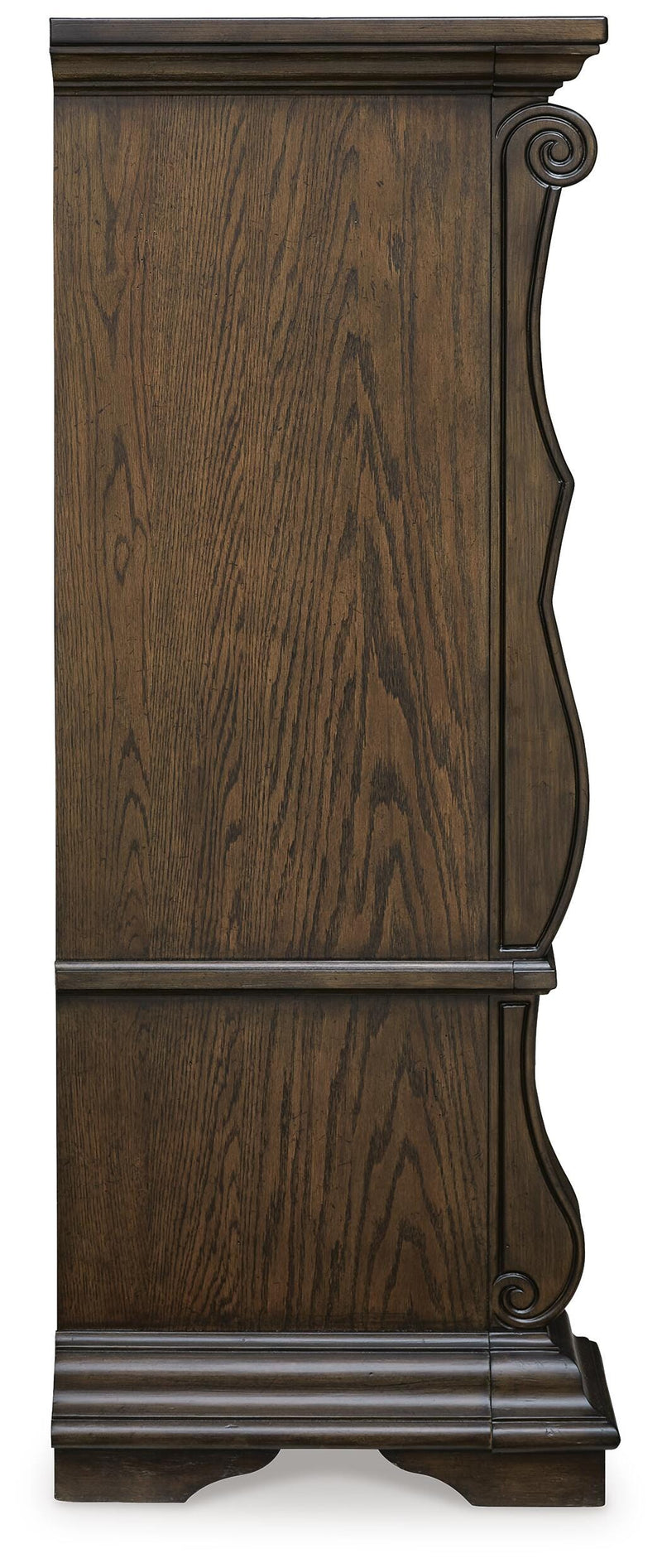 Maylee California King Upholstered Bed, Dresser, Mirror, Chest and Nightstand in Dark Brown - PKG017059