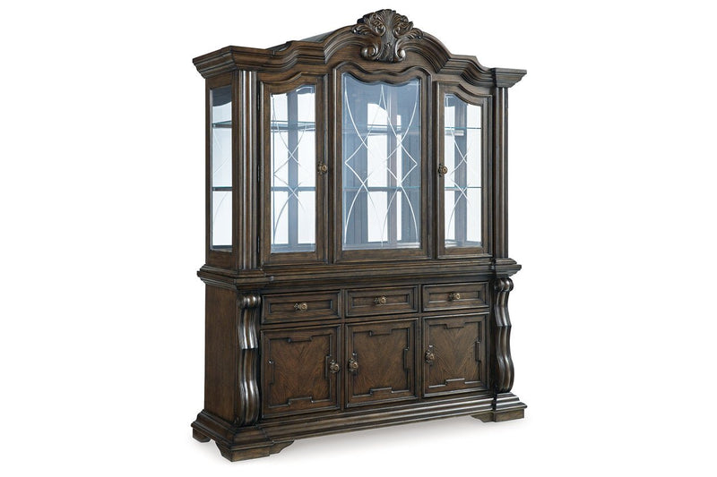 Maylee Dark Brown Dining Buffet and Hutch - Lara FurnitureCabinet