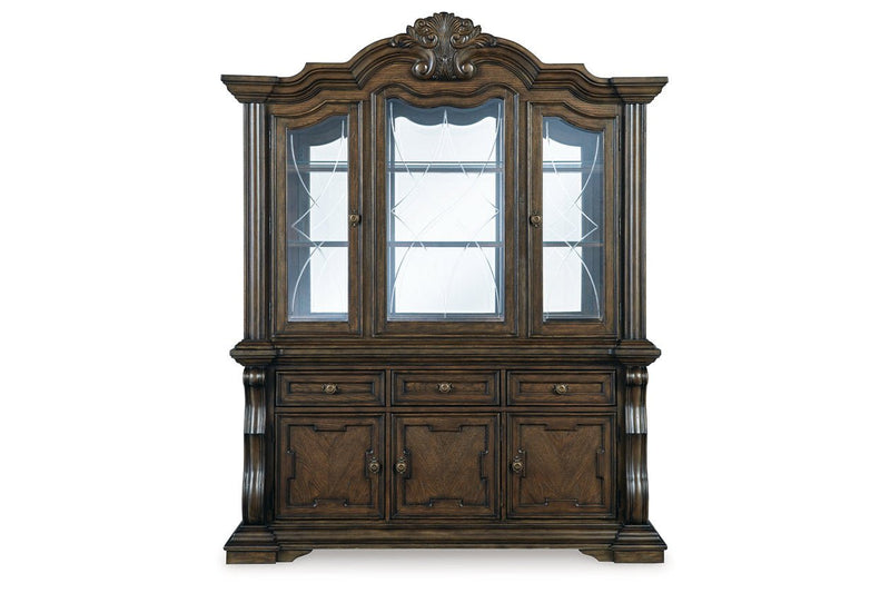 Maylee Dark Brown Dining Buffet and Hutch - Lara FurnitureCabinet