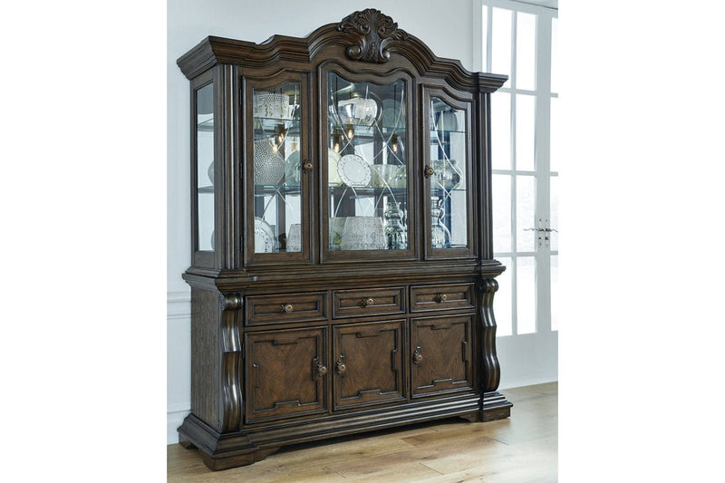 Maylee Dark Brown Dining Buffet and Hutch - Lara FurnitureCabinet