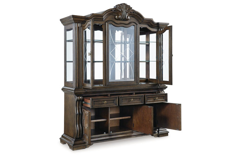 Maylee Dark Brown Dining Buffet and Hutch - Lara FurnitureCabinet