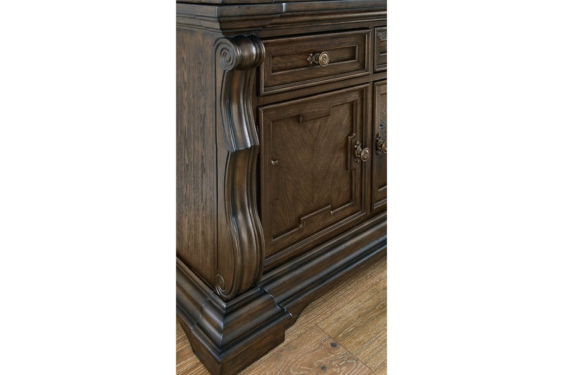 Maylee Dark Brown Dining Buffet and Hutch - Lara FurnitureCabinet