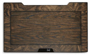 Maylee Dark Brown King Upholstered Bed, Dresser, Mirror and 2 Nightstands - B947B15