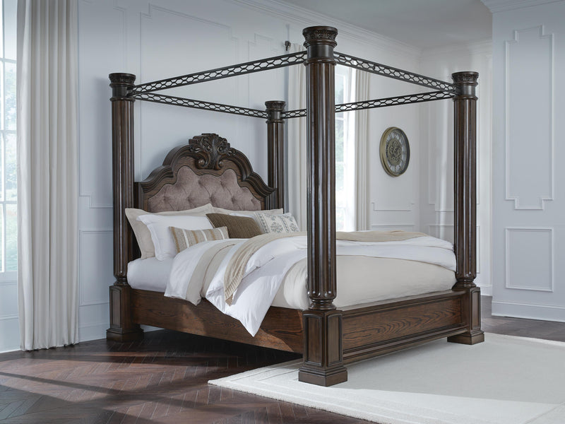 Maylee Dark Brown Queen Canopy Bed - B947B8