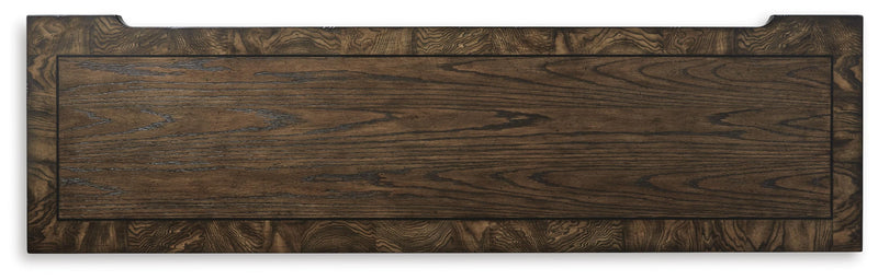Maylee Dark Brown Queen Upholstered Bed, Dresser, Chest and Nightstand - B947B12