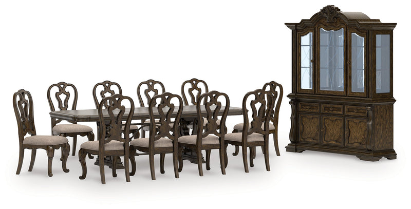 Maylee Dining Table and 10 Chairs with Storage in Dark Brown from Ashley - Lara Furniture