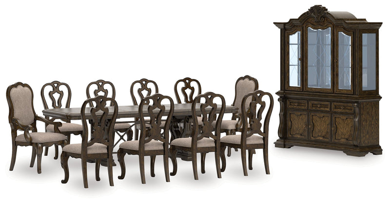 Maylee Dining Table and 10 Chairs with Storage in Dark Brown from Ashley - Lara Furniture