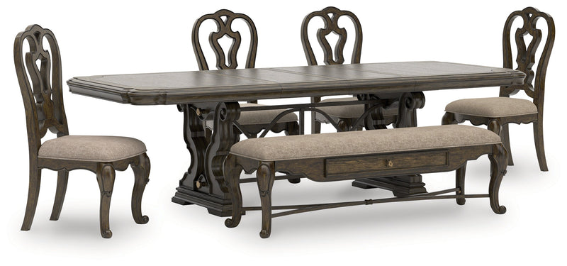 Maylee Dining Table and 4 Chairs and Bench in Dark Brown from Ashley - Lara Furniture
