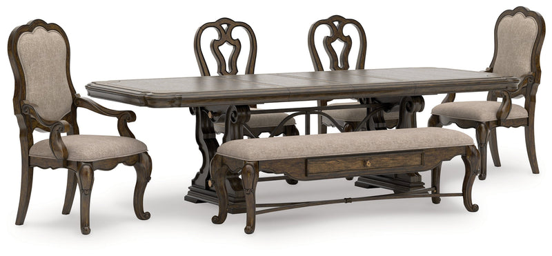 Maylee Dining Table and 4 Chairs and Bench in Dark Brown from Ashley - Lara Furniture
